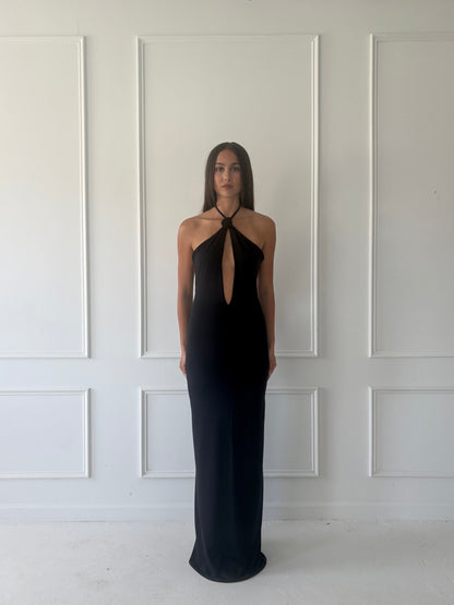 Rosette Keyhole Halter Gown