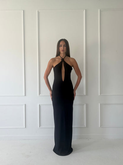Rosette Keyhole Halter Gown