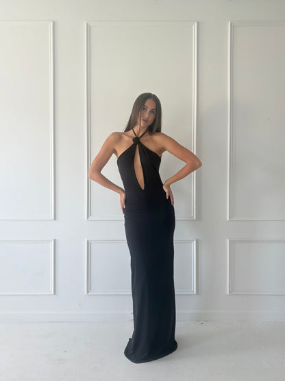 Rosette Keyhole Halter Gown