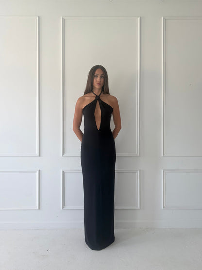 Rosette Keyhole Halter Gown