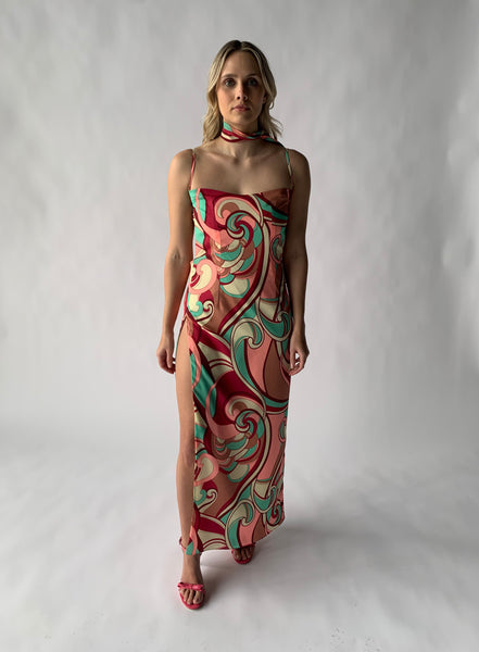 psychedelic print ankle length dress