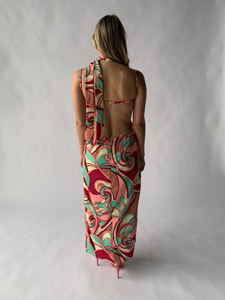 psychedelic print ankle length dress