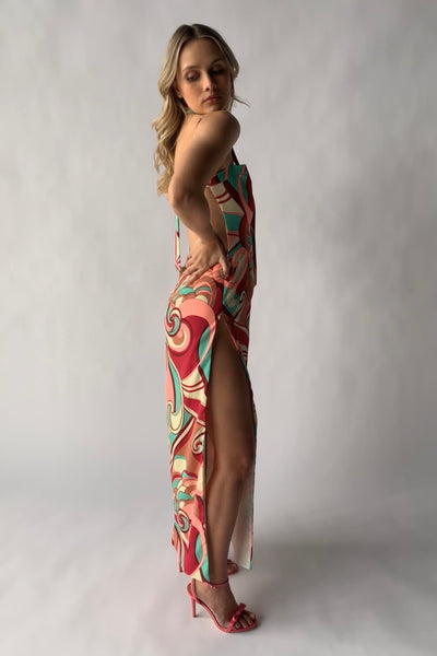 psychedelic print ankle length dress