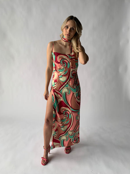 psychedelic print ankle length dress